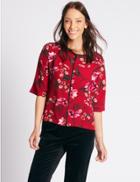Marks & Spencer Floral Print Kimono 3/4 Sleeve Blouse Red Mix