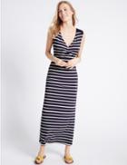 Marks & Spencer Striped Back Lace Maxi Dress Navy Mix