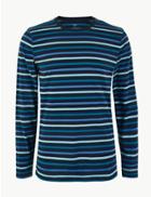 Marks & Spencer Pure Cotton Striped T-shirt Navy Mix