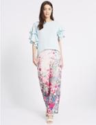 Marks & Spencer Floral Print Straight Leg Trousers Pink Mix