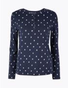 Marks & Spencer Pure Cotton Floral Long Sleeve Top Navy Mix