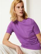 Marks & Spencer Round Neck Short Sleeve Jumper Heather