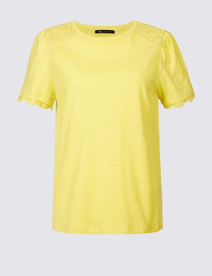 Marks & Spencer Pure Cotton Round Neck Short Sleeve T-shirt Mimosa