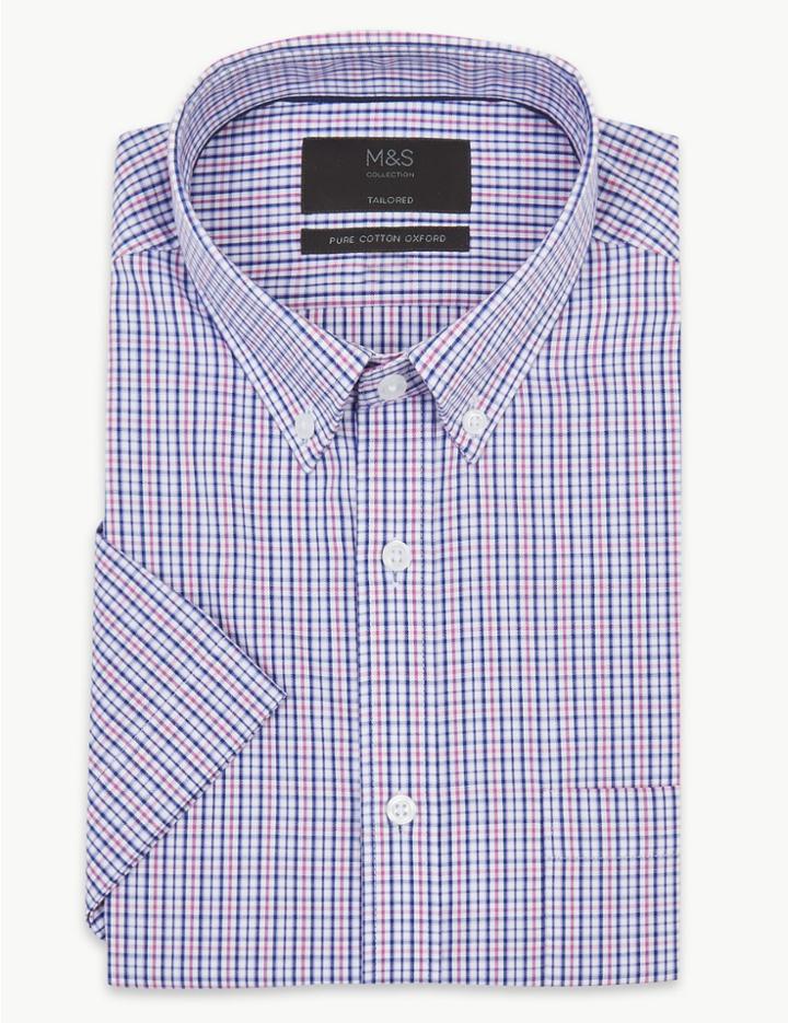Marks & Spencer Pure Cotton Tailored Fit Oxford Shirt Pink Mix