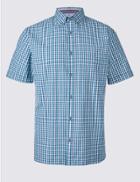 Marks & Spencer Pure Cotton Checked Shirt With Pocket Jade Mix