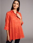Marks & Spencer Cotton Blend 3/4 Sleeve Shirt Flame