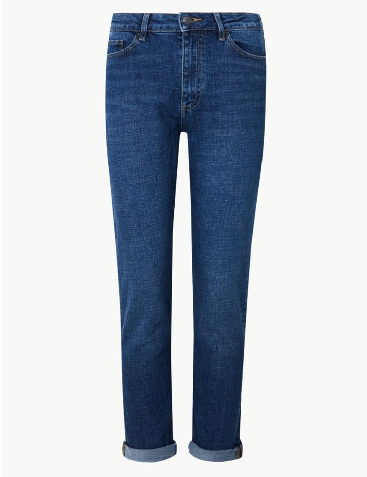 Marks & Spencer Petite Cotton Rich Ankle Grazer Jeans Med Blue Denim
