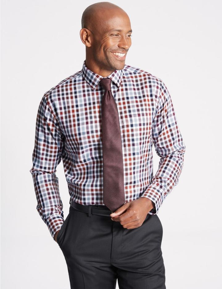 Marks & Spencer Luxury Pure Cotton Checked Shirt Multi