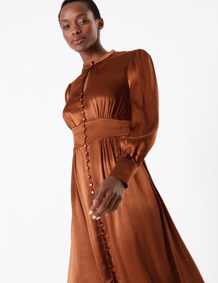 Marks & Spencer Satin Keyhole Fit & Flare Midi Dress Copper