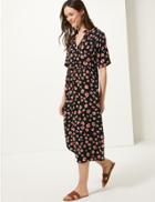 Marks & Spencer Floral Print Relaxed Midi Dress Black Mix