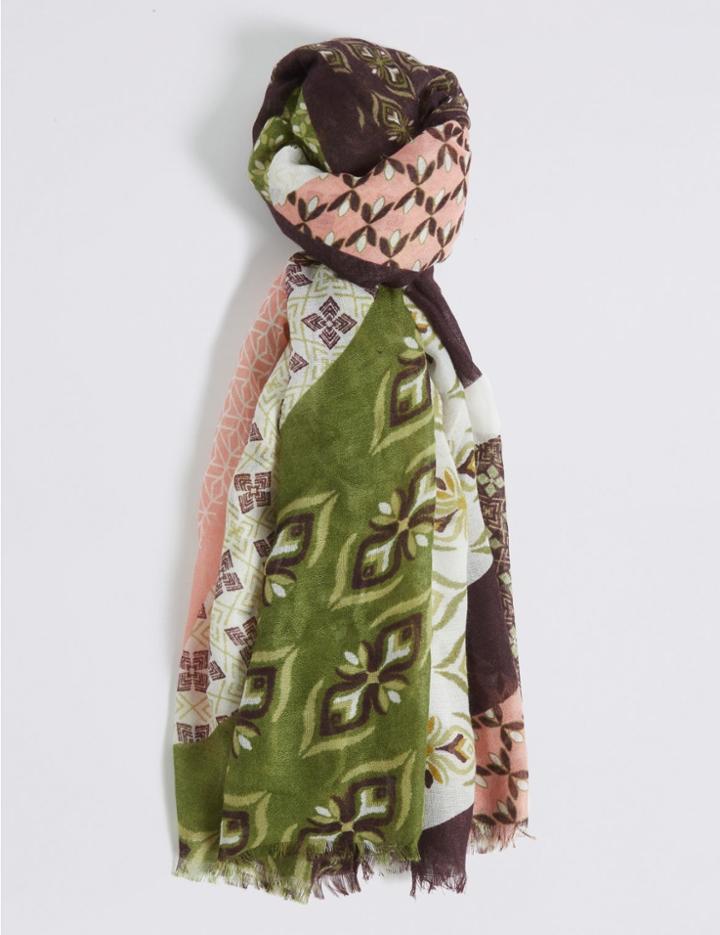 Marks & Spencer Printed Patchwork Scarf Green Mix
