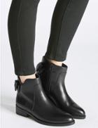 Marks & Spencer Leather Block Heel Bow Back Ankle Boots Black