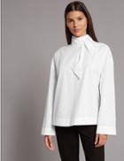 Marks & Spencer Pure Cotton Funnel Neck Long Sleeve Blouse White
