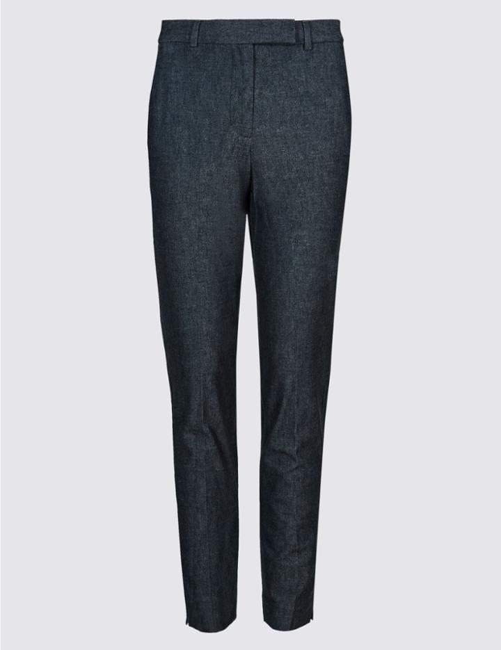 Marks & Spencer Cotton Rich Textured Slim Leg Trousers Denim