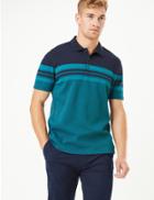 Marks & Spencer Cotton Striped Polo Shirt Teal