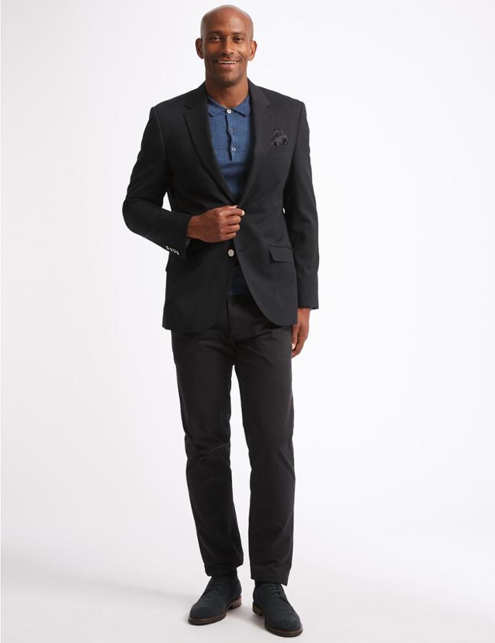 Marks & Spencer Wool Blend Textured Regular Fit Jacket Navy