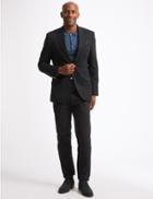 Marks & Spencer Wool Blend Textured Regular Fit Jacket Navy