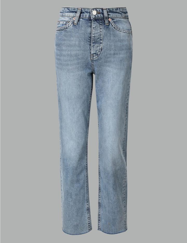 Marks & Spencer Mid Rise Straight Leg Ankle Grazer Jeans Black