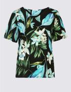Marks & Spencer Floral Print V-neck Short Sleeve Top Blue Mix