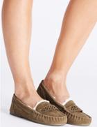Marks & Spencer Leather Laser Cut Moccasin Slippers Tan