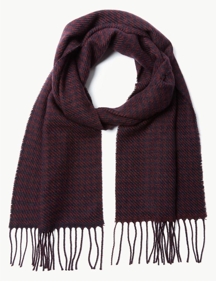 Marks & Spencer Dogstooth Woven Scarf Navy Mix