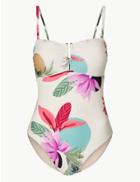 Marks & Spencer Floral Print Bandeau Swimsuit Cream Mix