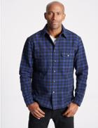 Marks & Spencer Pure Cotton Checked Shirt With Pockets Blue Mix