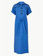 Marks & Spencer Linen Blend Midi Shirt Dress Cornflower