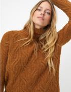 Marks & Spencer Cable Knit Roll Neck Jumper With Alpaca Tan