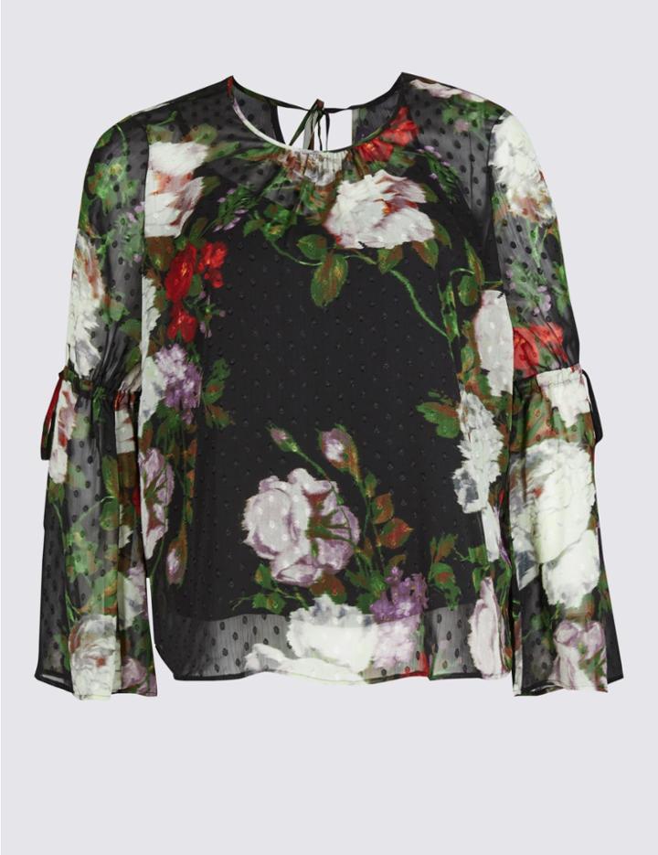 Marks & Spencer Plus Floral Print Long Sleeve Blouse Multi