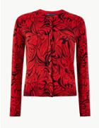 Marks & Spencer Printed Round Neck Cardigan Red Mix