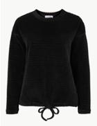 Marks & Spencer Cotton Rich Textured Long Sleeve Sweatshirt Black