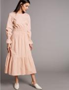 Marks & Spencer Pure Cotton Ruched Waist Midi Dress Blush Pink