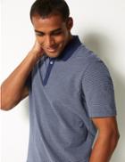 Marks & Spencer Cotton Rich Striped Polo Shirt Navy