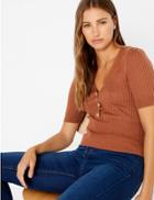 Marks & Spencer Knitted Button Detailed Short Sleeve Top Tan