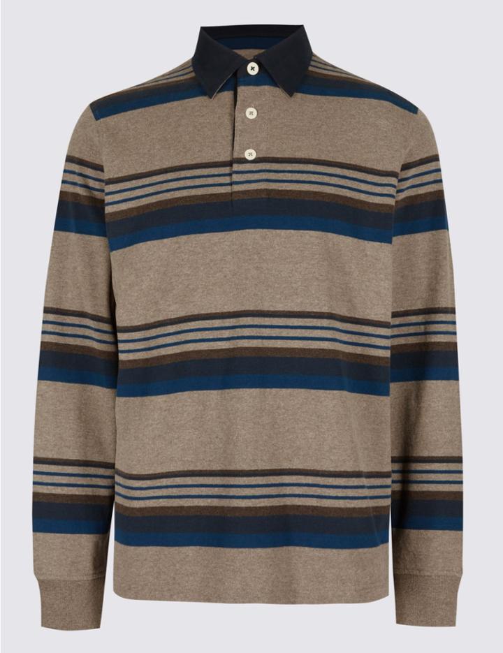 Marks & Spencer Pure Cotton Striped Rugby Top Natural Mix