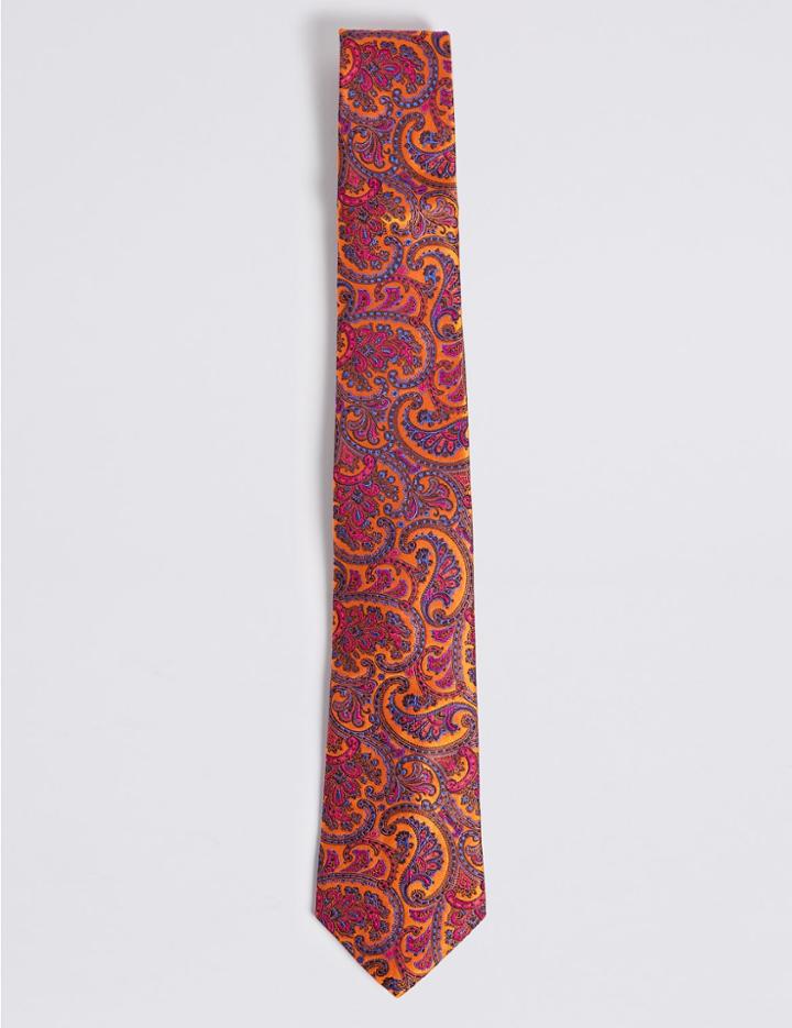 Marks & Spencer Pure Silk Paisley Tie Orange