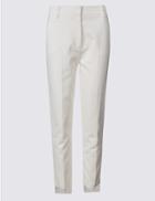 Marks & Spencer Cotton Blend Step Hem Slim Leg Trousers Ivory