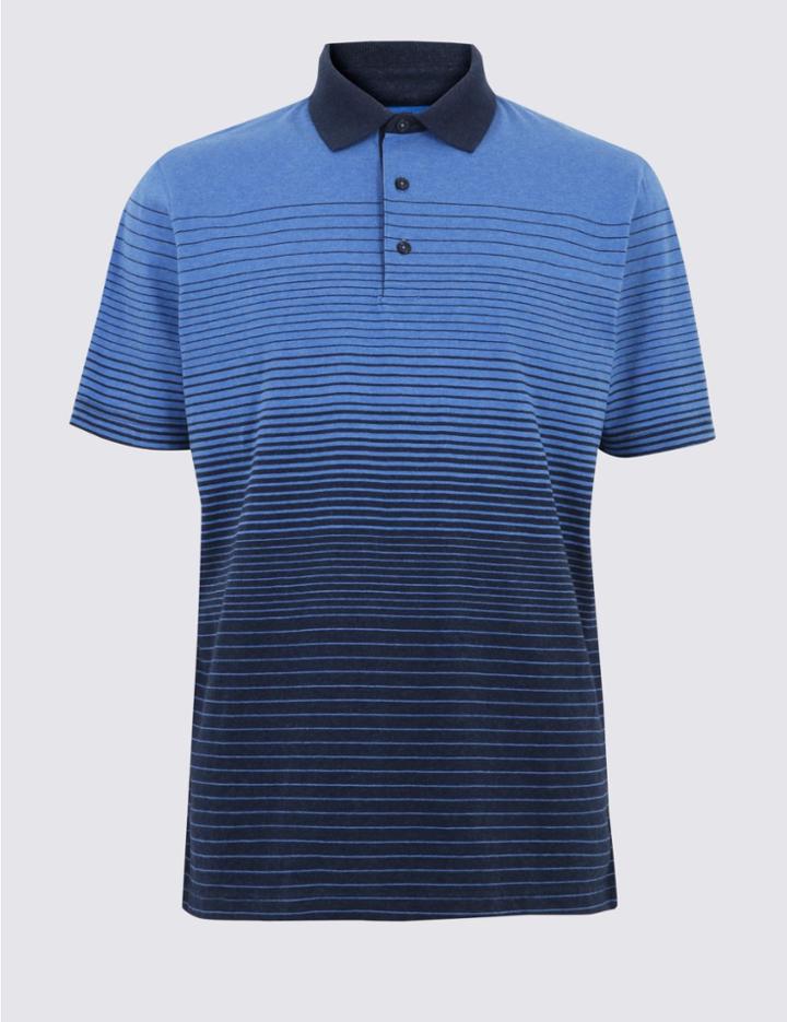 Marks & Spencer Striped Polo Shirt Dark Blue Mix
