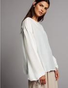 Marks & Spencer Round Neck Sheer Blouson Sleeve Blouse Neutral