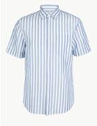 Marks & Spencer Linen Rich Striped Shirt Blue Mix