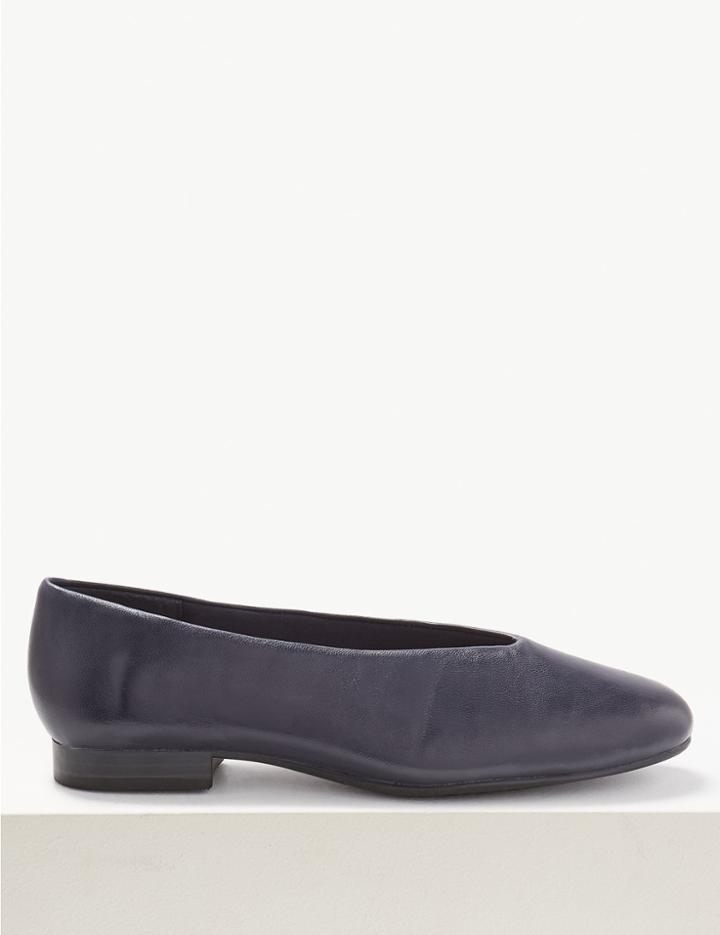 Marks & Spencer Leather High Cut Ballerina Pumps Navy