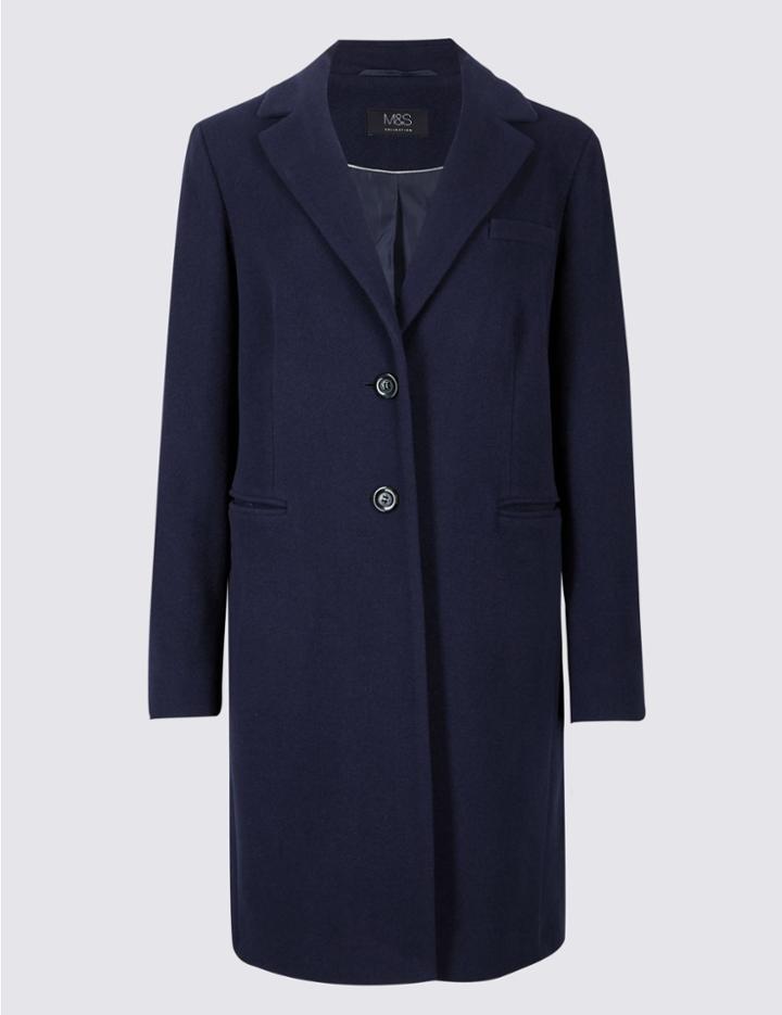 Marks & Spencer 2 Pocket Wool Rich Coat Navy