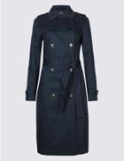 Marks & Spencer Pure Cotton Longline Trench With Stormwear&trade; Navy