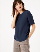 Marks & Spencer Shoulder Button Detail Woven T-shirt Navy