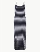 Marks & Spencer Petite Pure Cotton Striped Slip Maxi Dress Navy Mix
