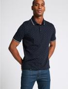 Marks & Spencer Slim Fit Pure Cotton Spotted Polo Shirt Navy Mix