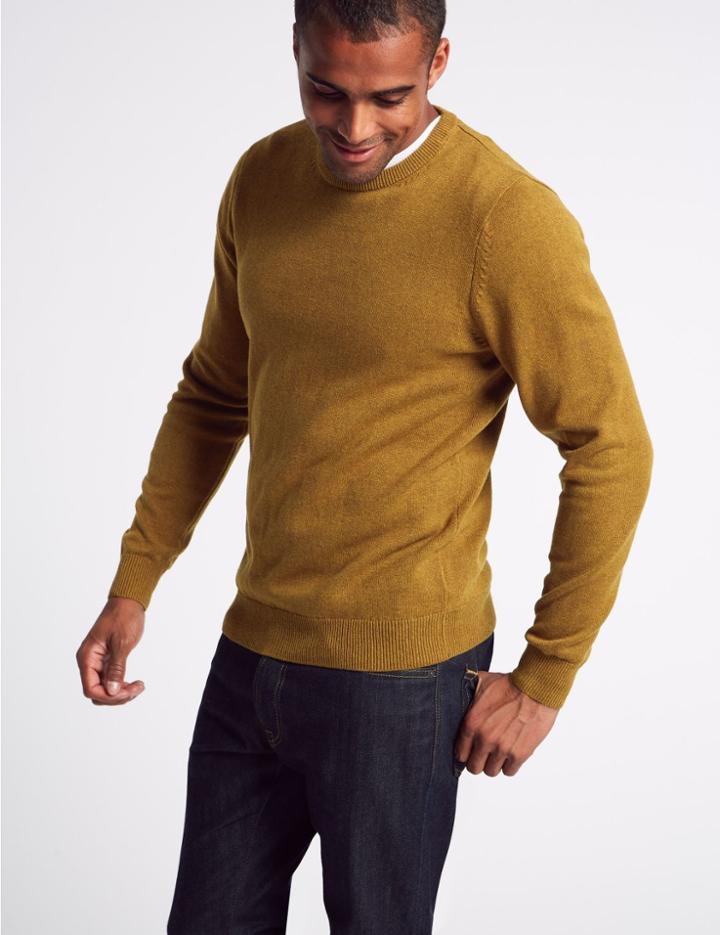 Marks & Spencer Pure Cotton Crew Neck Jumper Copper Tan