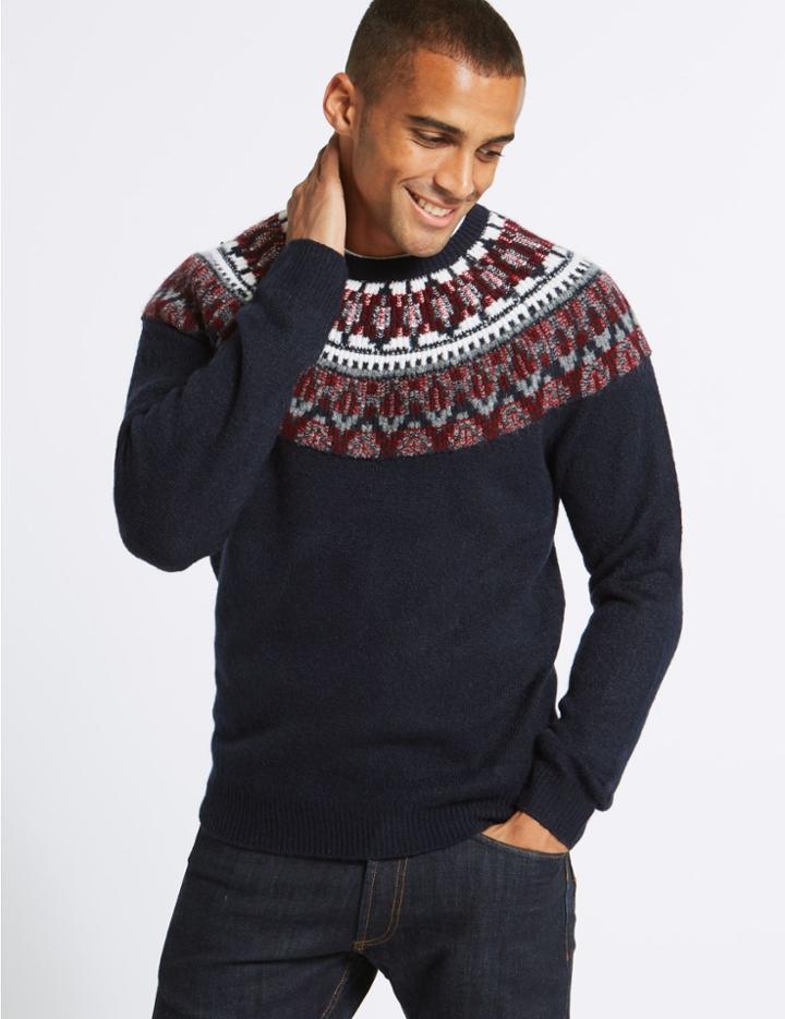 Marks & Spencer Cosy Christmas Fairisle Jumper Navy/red