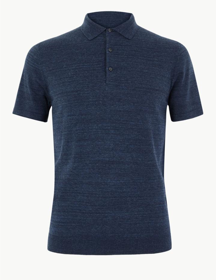 Marks & Spencer Supima Cotton Textured Polo Navy